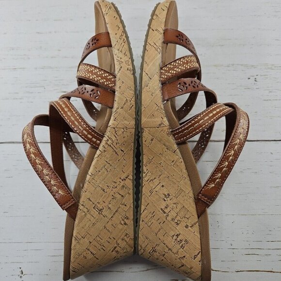 Skechers Womens Size 11 Beverlee Tiger Posse Brown Laser Cut‎ Open Toe Wedges - Picture 7 of 11